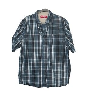 Wrangler PBR Men's Short Sleeve Shirt Red/Blue Plaid, Button-Up, Size Large